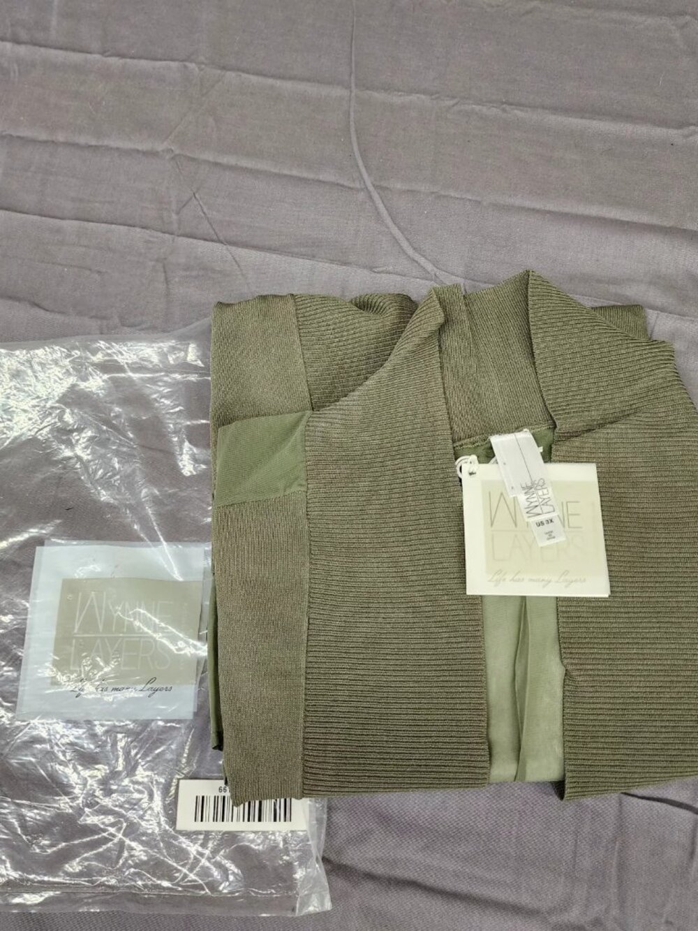 Wynne Layers Womens 3XL Olive Green Mixed Media Open Front Cardigan Sweater